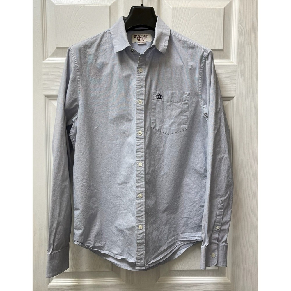 Penquin Heritage Slim Fit Men's Medium Blue L/S Button Up Shirt‎